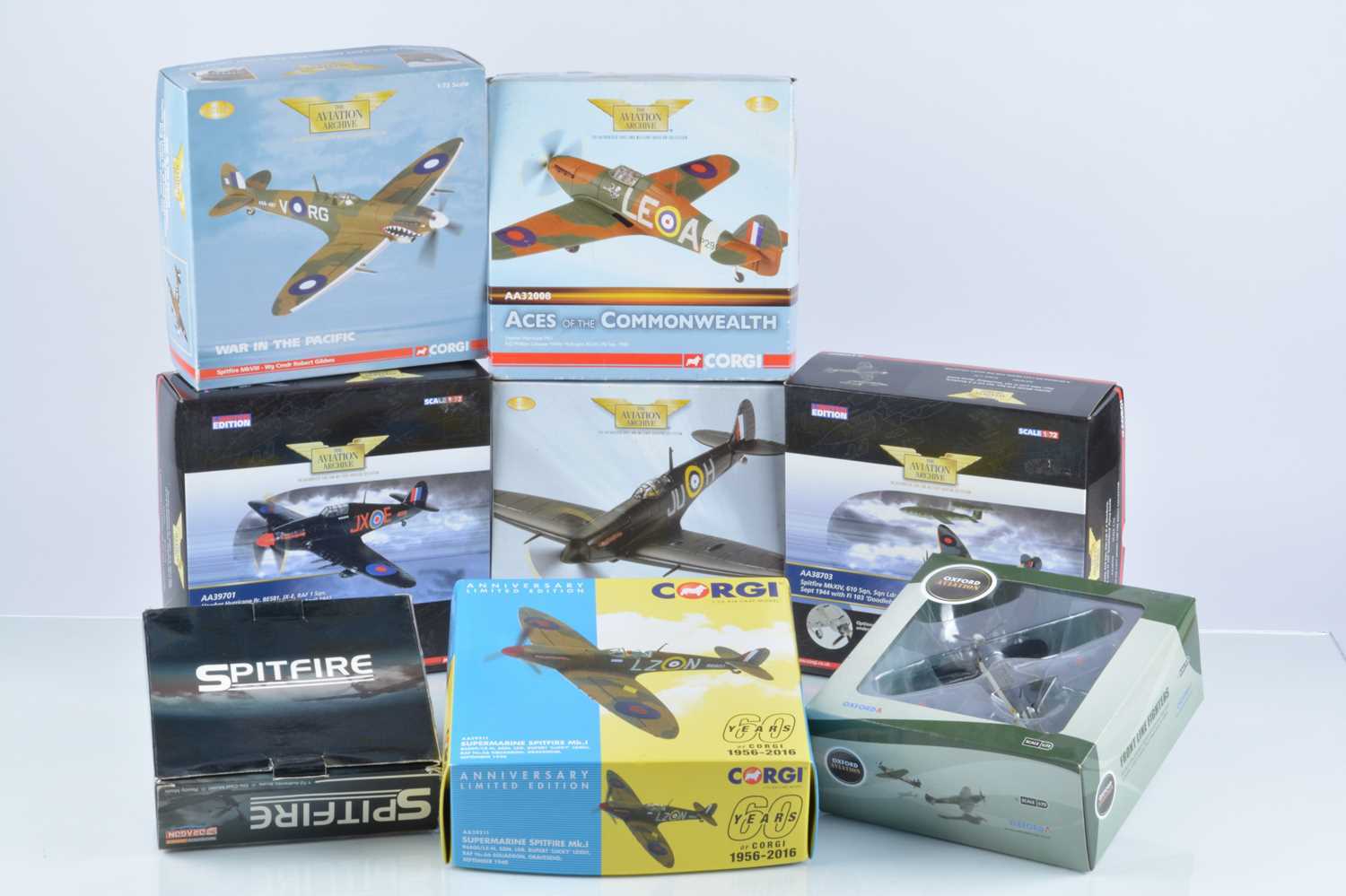 Lot 284 - Corgi Aviation Archive and Other 1:72 Scale Spitfire and Hurricane Models