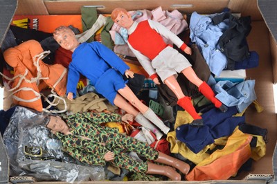 Lot 357 - Marx Cherokee Indian Wigwam and three Hong Kong Action Man size Figures Clothing and Equipment (qty)
