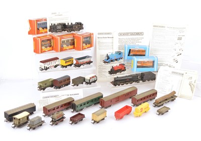 Lot 448 - Tri-ang and Hornby 00 gauge Locomotives Coaches and wagons with buildings and track (qty)