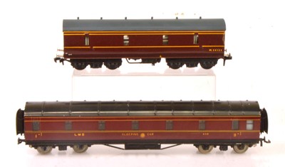 Lot 630 - Exley 00 Gauge LMS maroon Sleeping Car and kit built Luggage Coach