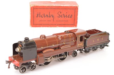 Lot 740 - A part-repainted Hornby 0 Gauge electric LMS No 3 Locomotive and Tender (2)