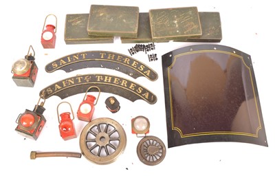 Lot 807 - A small collection of Model Locomotive Lamps 'Saint Theresa' nameplates and other large-scale items (qty)