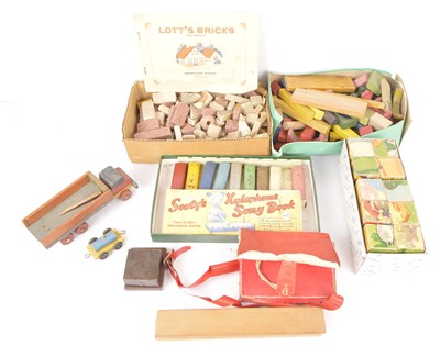 Lot 355 - Lotts Bricks wooden Toys Sooty Xylophone and other items