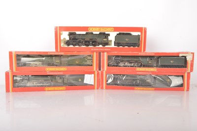 Lot 473 - Original and Modified Hornby 00 gauge A1/A3 and Patriot Class Steam Locomotives and tenders in BR Brunswick green, (5)