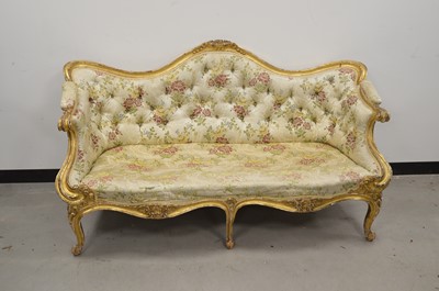 Lot 8 - A French gilt wood and upholstered settee