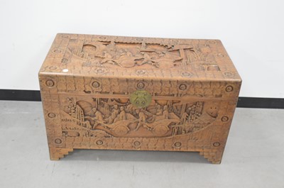 Lot 18 - A modern Chinese carved wooden chest