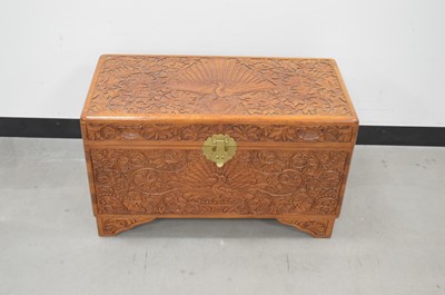 Lot 19 - A modern Far Eastern carved wooden small chest