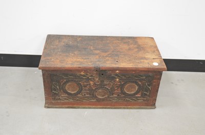 Lot 21 - A 19th century or earlier small carved wooden and painted chest