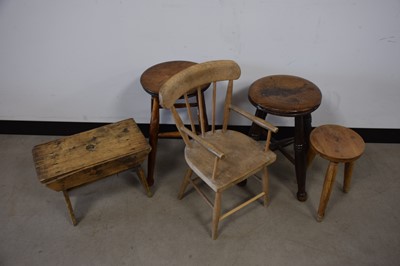 Lot 79 - Four antique stools and a beech child's chair