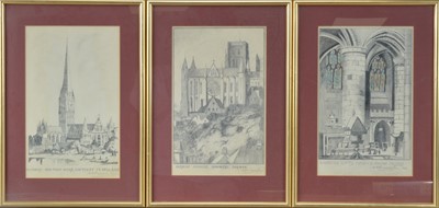 Lot 94 - Five pencil drawings of British Cathedrals/Churches