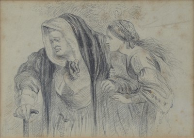 Lot 127 - A pencil sketch of two figures