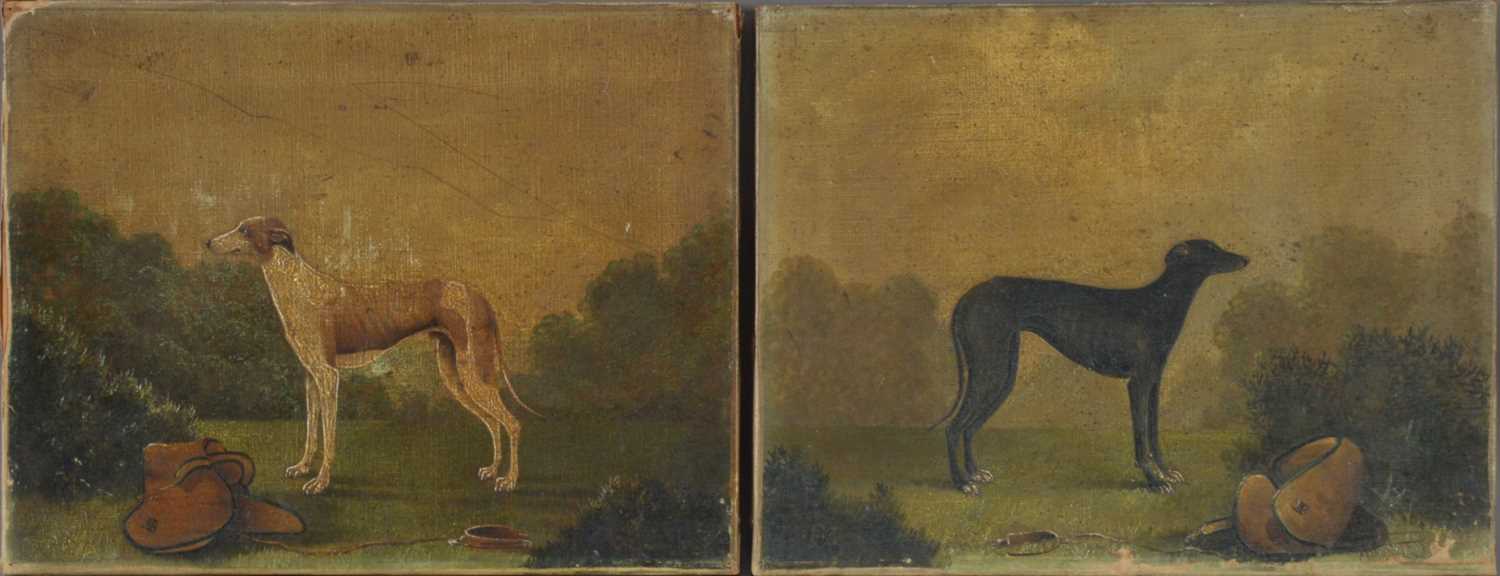 Lot 154 - A pair of Victorian oil paintings of greyhounds