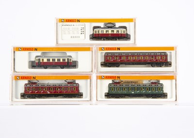 Lot 585 - Arnold N Gauge Electric Locomotives/Railcars and Coaches