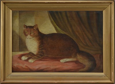 Lot 170 - A naïve oil of a tabby cat