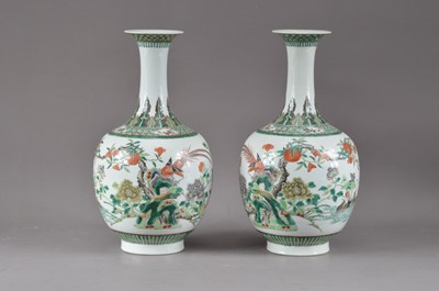 Lot 197 - A pair of early 20th century Chinese famille verte pallet porcelain vases
