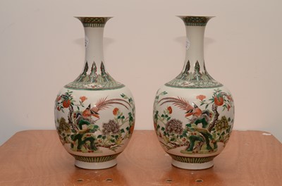 Lot 197 - A pair of early 20th century Chinese famille verte pallet porcelain vases