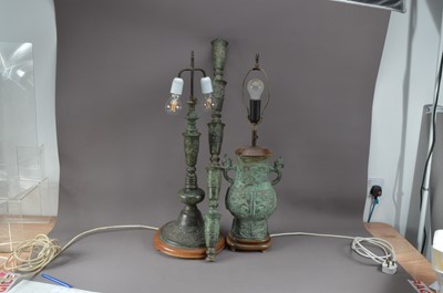 Lot 226 - Two modern Chinese bronzed lamps