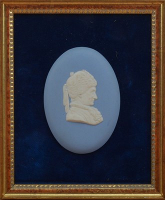 Lot 348 - A small framed Wedgwood Jasperware medallion portrait of Rousseau