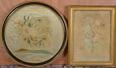 Lot 463 - Two 19th century silk embroidered still life works