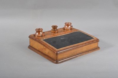 Lot 495 - A 19th century olivewood and stoneware inkwell