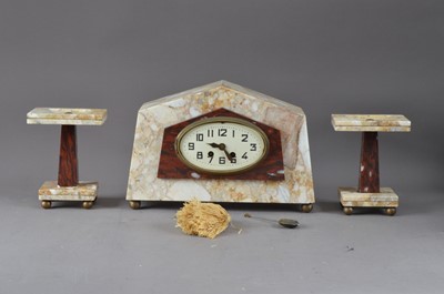 Lot 534 - A French art nouveau style clock garniture