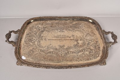 Lot 547 - A large plated presentation twin handled tray