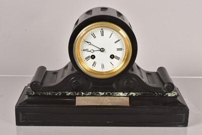 Lot 548 - A presentation slate mantle clock
