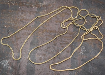 Lot 1 - Three yellow metal Middle Eastern snake link chains