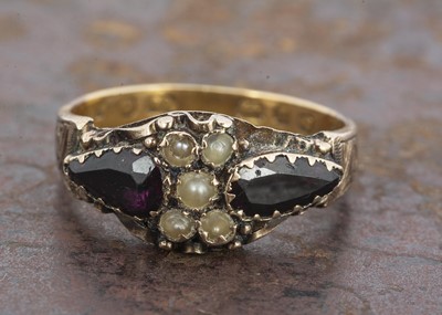 Lot 156 - A 19th Century gold, amethyst and seed pearl posey ring