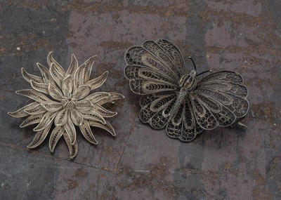 Lot 218 - A large silver filigree butterfly brooch