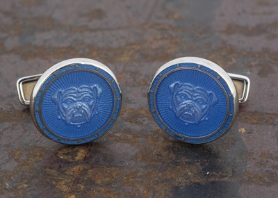 Lot 240 - A pair of Dunhill silver and enamel cufflinks