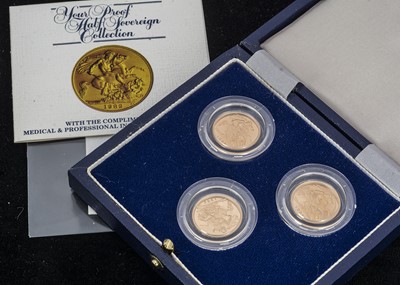 Lot 314 - A Royal Mint Elizabeth II gold proof half sovereign three coin set