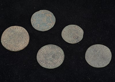 Lot 435 - A collection of Five German Hammered Jetton Tokens