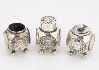 Lot 453 - A set of three early 20th century Chinese cruet items