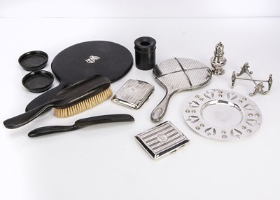 Lot 461 - A collection of silver and silver plate and an ebony part dressing table set