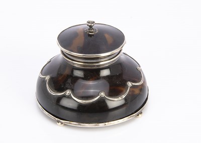 Lot 468 - A Victorian tortoiseshell and silver mounted inkwell by William Comyns