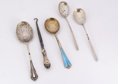 Lot 500 - A part canteen of silver plated cutlery and a quantity of silver plated flatware and four silver spoons and a silver handled button hook
