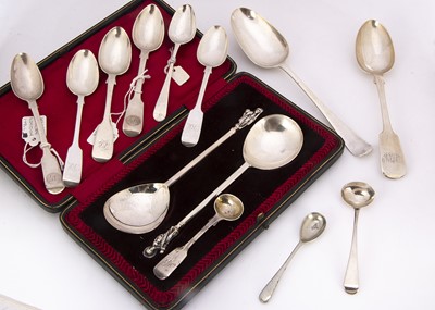 Lot 514 - A pair of early 20th century cased silver Apostle spoons by Thomas Bradbury & Sons and other silver spoons