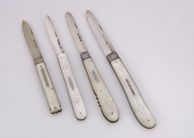 Lot 521 - Four Victorian and later silver and mother of pearl handled pocket knives