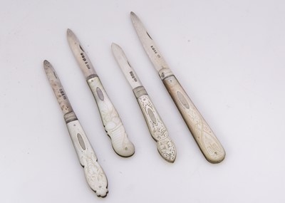 Lot 523 - Four Victorian and later silver and mother of pearl handled pocket knives