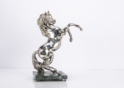 Lot 534 - A modern Italian silver plated sculpture of a horse on marble base after Allesandro Magrino