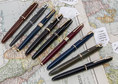 Lot 580 - Nine vintage Parker fountain pens