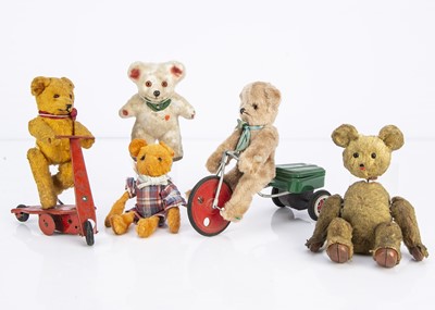 Lot 143 - Five clockwork teddy bears