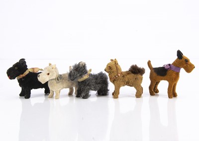 Lot 238 - Five German plush covered composition standing dogs