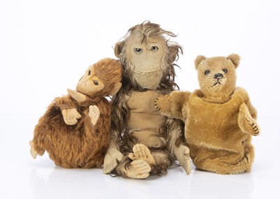 Lot 323 - Teddy bear hand puppet and two monkeys