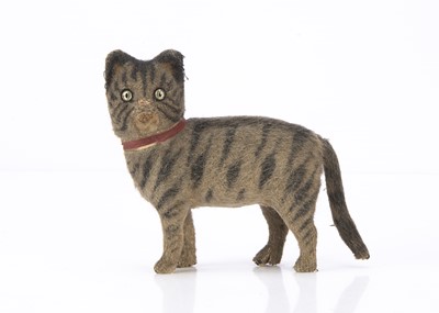 Lot 339 - A German composition burlap covered tabby cat circa 1910