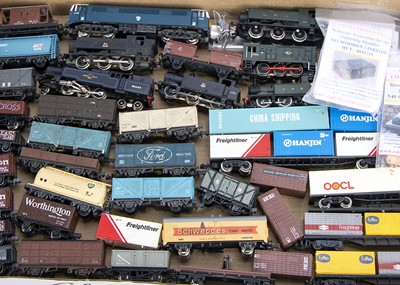 Lot 95 - N Gauge British Outline Diesel and Steam Locomotives and Mainly British Outline Goods Wagons