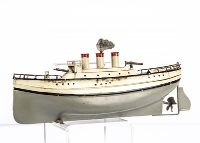 Lot 373 - A Fleischmann clockwork painted tinplate gun boat