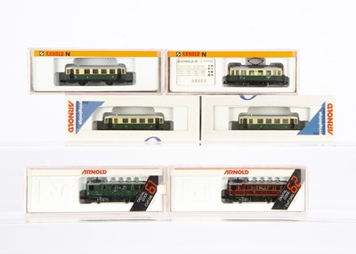Lot 584 - Arnold N Gauge Steam Railcars and Electric Locomotive with Coaches
