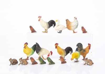 Lot 494 - Eight German celluloid poultry with metal feet